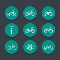 vélo, vélo, vélo, électrique vélo, fatbike rond vert Icônes ensemble, vecteur illustration