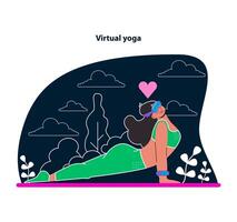 virtuel yoga. trouver votre centre avec amélioré en réalité virtuelle yoga pose. vecteur