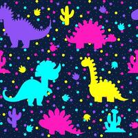 dino.pattcolorful dinosaures sur une foncé Contexte. sans couture modèle. vecteur illustration
