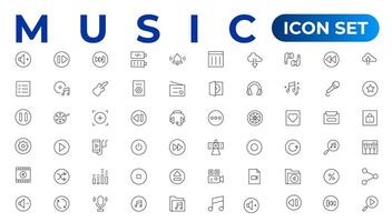 jeu d'icônes web musique - jeu d'icônes de contour, vecteur, collection d'icônes de fine ligne vecteur