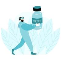 virologue porte une bouteille de vaccin. scientifique a terminé le développement du vaccin et il est heureux vecteur