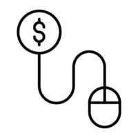 Souris connecté avec dollar pièce de monnaie, linéaire icône de Payer par Cliquez sur vecteur