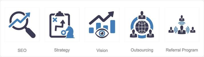une ensemble de 5 augmenter vente Icônes comme référencement, stratégie, vision vecteur