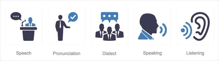 une ensemble de 5 Langue Icônes comme discours, prononciation, dialecte vecteur