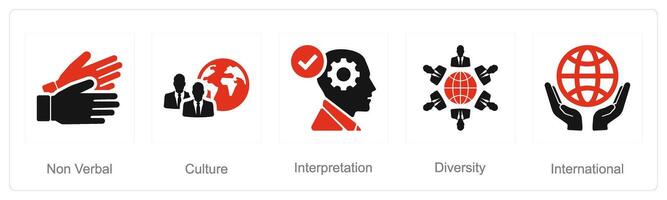 une ensemble de 5 Langue Icônes comme non verbal, culture, interprétation vecteur