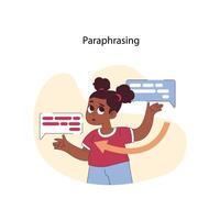 paraphraser concept. Jeune fille compare deux messages, mettant en valeur vecteur