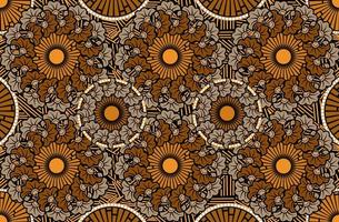 tissu d'impression de cire africaine, design de mode d'ornement ethnique fait à la main, fleurs ethniques afro et éléments géométriques de motifs tribaux. texture de couleur marron vecteur, arrière-plan de style textile afrique ankara