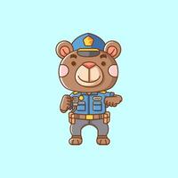 mignonne ours police officier uniforme dessin animé animal personnage mascotte icône plat style illustration concept vecteur