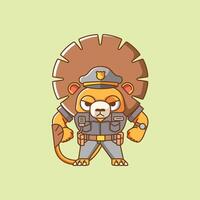 mignonne Lion police officier uniforme dessin animé animal personnage mascotte icône plat style illustration concept vecteur