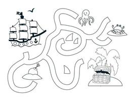 Aidez le bateau pirate à trouver le chemin de l'île. jeu de labyrinthe de pirates de dessin animé mignon. labyrinthe. jeu amusant pour l'éducation des enfants. illustration vectorielle vecteur
