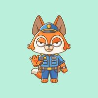 mignonne Renard police officier uniforme dessin animé animal personnage mascotte icône plat style illustration concept vecteur