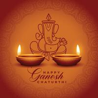 Indien Festival ganesh chaturthi vacances salutation avec réaliste diya vecteur