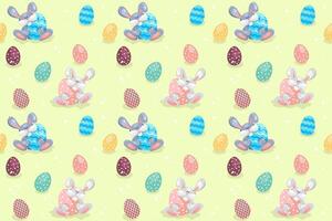 Pâques Contexte avec lapin et des œufs. sans couture modèle pour le printemps vacances. pour décoration, invitation, emballage, en tissu impression. vecteur