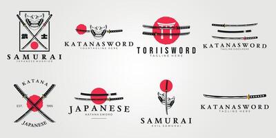 ensemble groupé katana samouraï iconique symbole logo vecteur illustration conception, paquet collection Japonais épée de katana rétro et moderne logo concept vecteur illustration conception