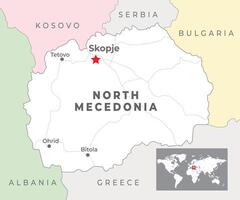 Nord macédoine politique carte avec Capitale skopje, plus important villes et nationale les frontières vecteur