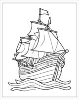 pirate navire coloration pages, navire vecteur, noir et blanc navire illustration vecteur