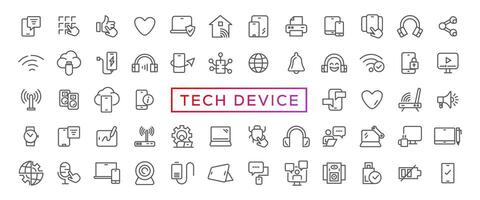 technologie dispositif mince lignes plat icône solide style, isolé Facile la communication icône ensemble, facile à changement Couleur et taille, appareil et La technologie la toile icône dans vecteur format