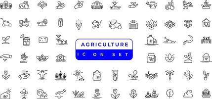 cultiver, agriculture, agriculture - mince ligne la toile icône ensemble. contient tel Icônes comme serre, meule de foin, récolte et plus. contour Icônes collection vecteur