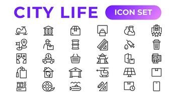 ville la vie ligne Icônes, panneaux, ligne icône ensemble. modifiable vecteur icône.