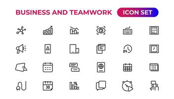 affaires et travail en équipe ligne Icônes définir.l'argent, investissement, travail en équipe, réunion, Partenariat, réunion, travail succès.contour icône . vecteur