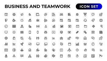 affaires et travail en équipe ligne Icônes définir.l'argent, investissement, travail en équipe, réunion, Partenariat, réunion, travail succès.contour icône . vecteur