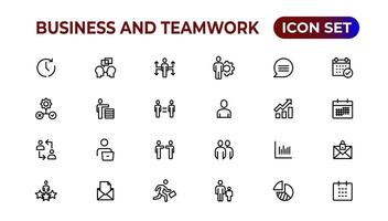 affaires et travail en équipe ligne Icônes définir.l'argent, investissement, travail en équipe, réunion, Partenariat, réunion, travail succès.contour icône . vecteur