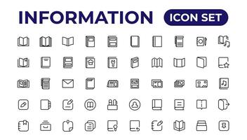 information Facile minimal mince ligne icônes.brochure ligne Icônes ensemble. prospectus brochure, catalogue, brochure, magazine, en-tête de lettre, ouvert livre et autre. vecteur