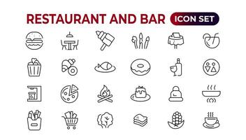 restaurant ligne Icônes collection. nourriture, service, bar, de l'alcool Icônes. ui icône ensemble. mince contour Icônes paquet. vecteur illustration.