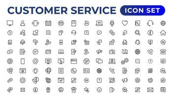 client un service icône ensemble. contenant client satisfait, assistance, expérience, retour, opérateur et technique soutien icônes.thin contour Icônes paquet. vecteur