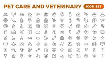 ensemble de ligne Icônes en relation à animal de compagnie, se soucier, vétérinaire, vétérinaire, et soins de santé. contour icône collection. ensemble de contour vétérinaire Icônes. animaux vétérinaire icônes.animal de compagnie et vétérinaire ligne icône ensemble. vecteur