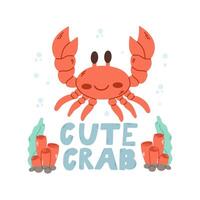 mignonne Crabe . bébé animal concept illustration pour garderie, personnage pour enfants.marine animaux, en dessous de mer vecteur