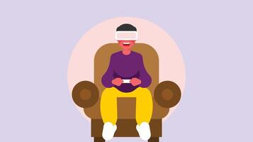 homme en jouant vidéo Jeux dans virtuel réalité vecteur illustration