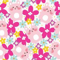 sans couture modèle de mignonne lapin pastel avec divers fleur background.spring.blooming.floral.easter.rongeur animal personnage dessin animé conception.kawaii.illustration.vectorielle. vecteur