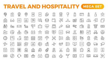 ensemble de contour Icônes en relation à le hospitalité industrie. modifiable accident vasculaire cérébral. vecteur illustration.voyage ensemble. été les vacances et vacances symbole vecteur illustration. en voyageant tourisme éléments.