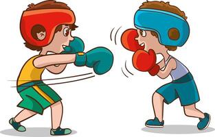 vecteur illustration de les enfants ayant une boxe match.vecteur illustration de enfant boxeur portant boxe gants