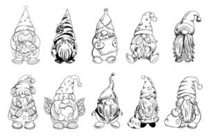 un ensemble de gnomes dessinés à la main pour le nouvel an, la saint-valentin, halloween. illustration vectorielle vintage. nouvel an et illustration de noël. nouvel an, saint valentin, illustration d'halloween. vecteur