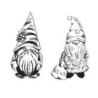 un ensemble de gnomes dessinés à la main pour le nouvel an et noël. illustration vectorielle vintage. nouvel an et illustration de noël. vecteur