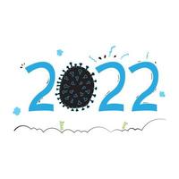 bonne année 2022 avec le thème de la pandémie corona. les chiffres et les lettres manuscrits sont isolés sur un blanc sont isolés sur un blanc vecteur