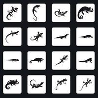 jeu d'icônes d'amphibiens, style simple vecteur