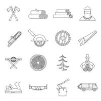ensemble d'icônes de l'industrie du bois, style de contour vecteur