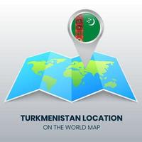icône de localisation du turkménistan sur la carte du monde, icône d'épingle ronde du turkménistan vecteur