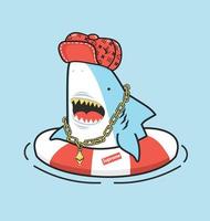icône de bague gonflable hiphop requin mignon vecteur