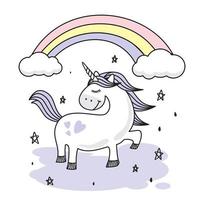 Licorne arc-en-ciel doodle dessin animé petit poney vecteur