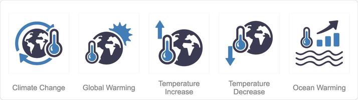 une ensemble de 5 changement climatique Icônes comme changement climatique, global échauffement, Température augmenter vecteur