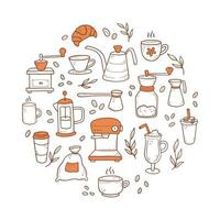 ensemble d'éléments de café dessinés à la main doodle vecteur