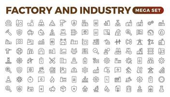industrie et production ligne Icônes collection. usine, usine, fabrication, outils Icônes. ui icône ensemble. mince contour paquet. vecteur illustration.set de industrie Icônes. Facile art style. contour icône ensemble.