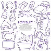 hospitalité doodle dessinés à la main avec un style de contour sur la ligne de livres en papier vecteur
