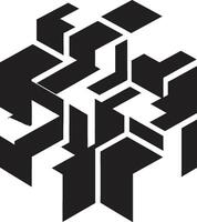 forme la fusion vecteur logo conception avec abstrait noir géométrique motifs quantum contours lisse emblème mettant en valeur abstrait géométrique formes dans vecteur