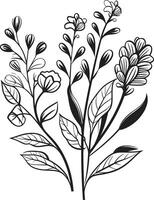 enchanté fleurit élégant noir vecteur logo conception avec fleurs floral tapisserie monochromatique emblème illustrant botanique éléments