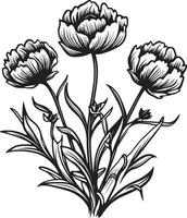 floral tapisserie monochromatique emblème illustrant botanique éléments pétales dans noir lisse noir icône mettant en valeur vecteur floral conception